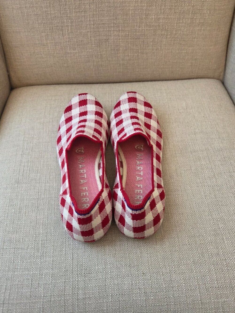 Rothys x Marta Ferri Scarlett Check Loafers Size 7 Red White Gingham Plaid Shoe - Picture 3 of 12